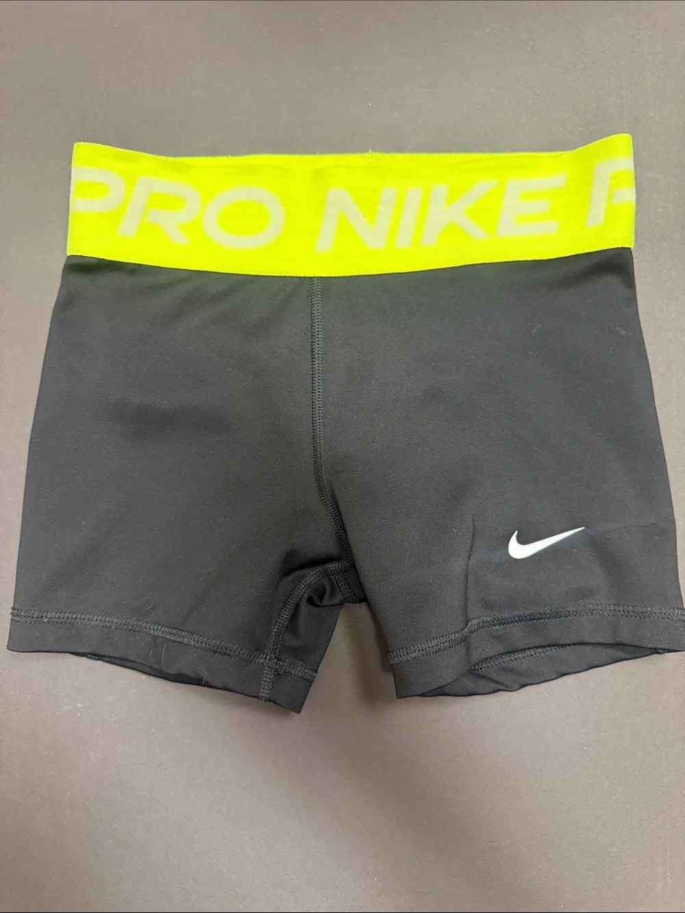 Nike Black Compression Bike Shorts with Neon Yellow Waistband